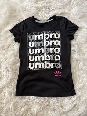 Umbro Black Tee with White Graphic and Pink Logo